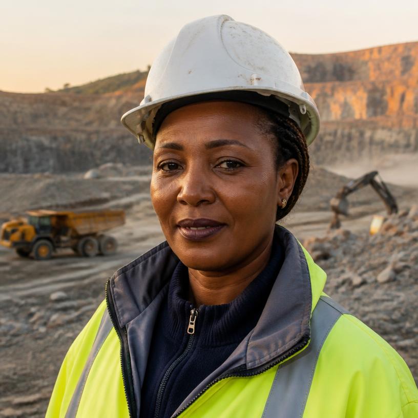 Site safety supervisor in a hard hat and reflective jacket at a quarry